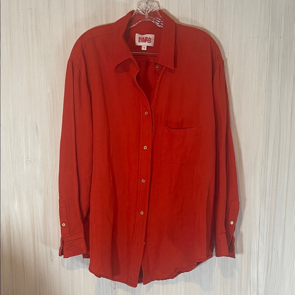 SOLID & STRIPED LINEN BLEND BUTTON DOWN LARGE